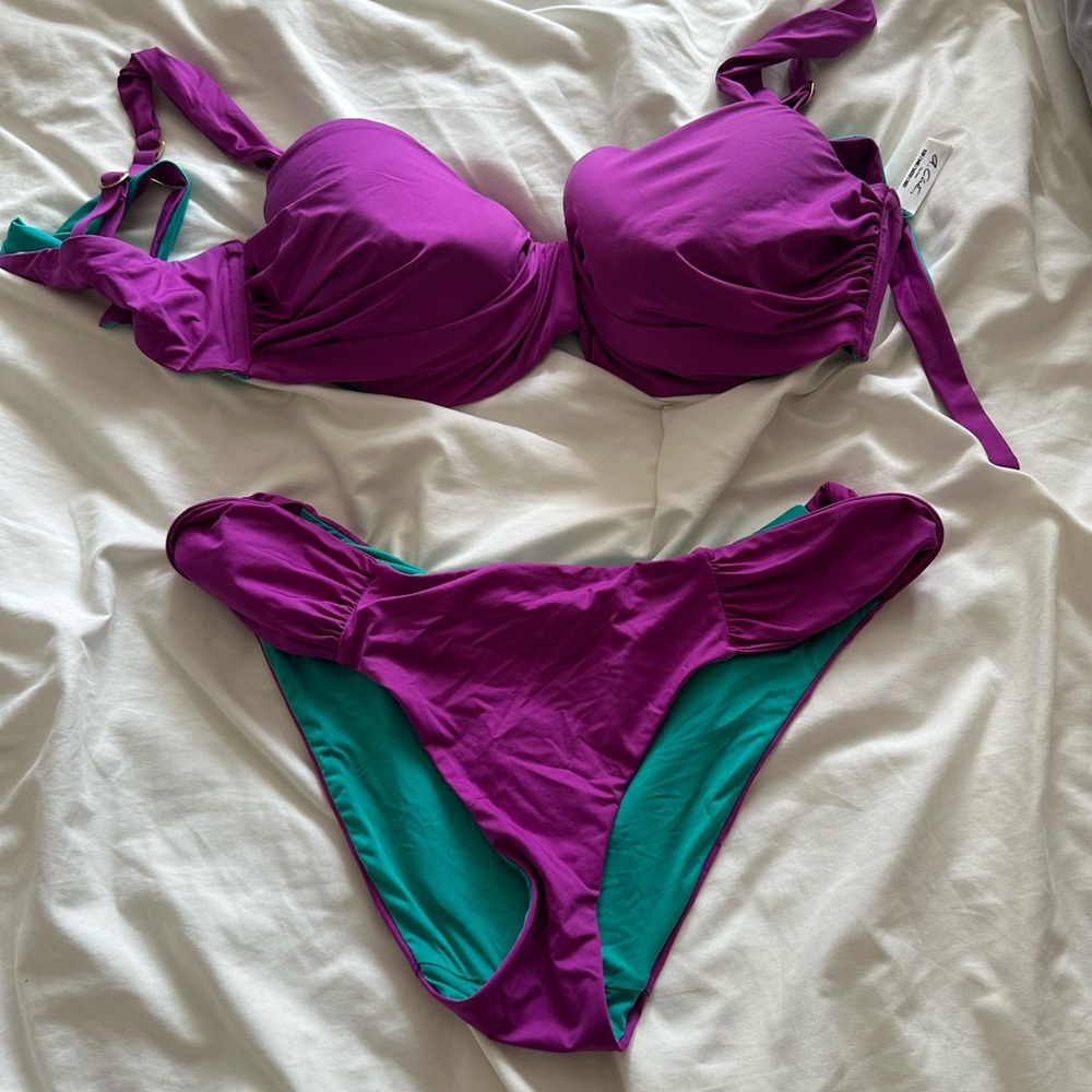 Purple and Green Bikini Set